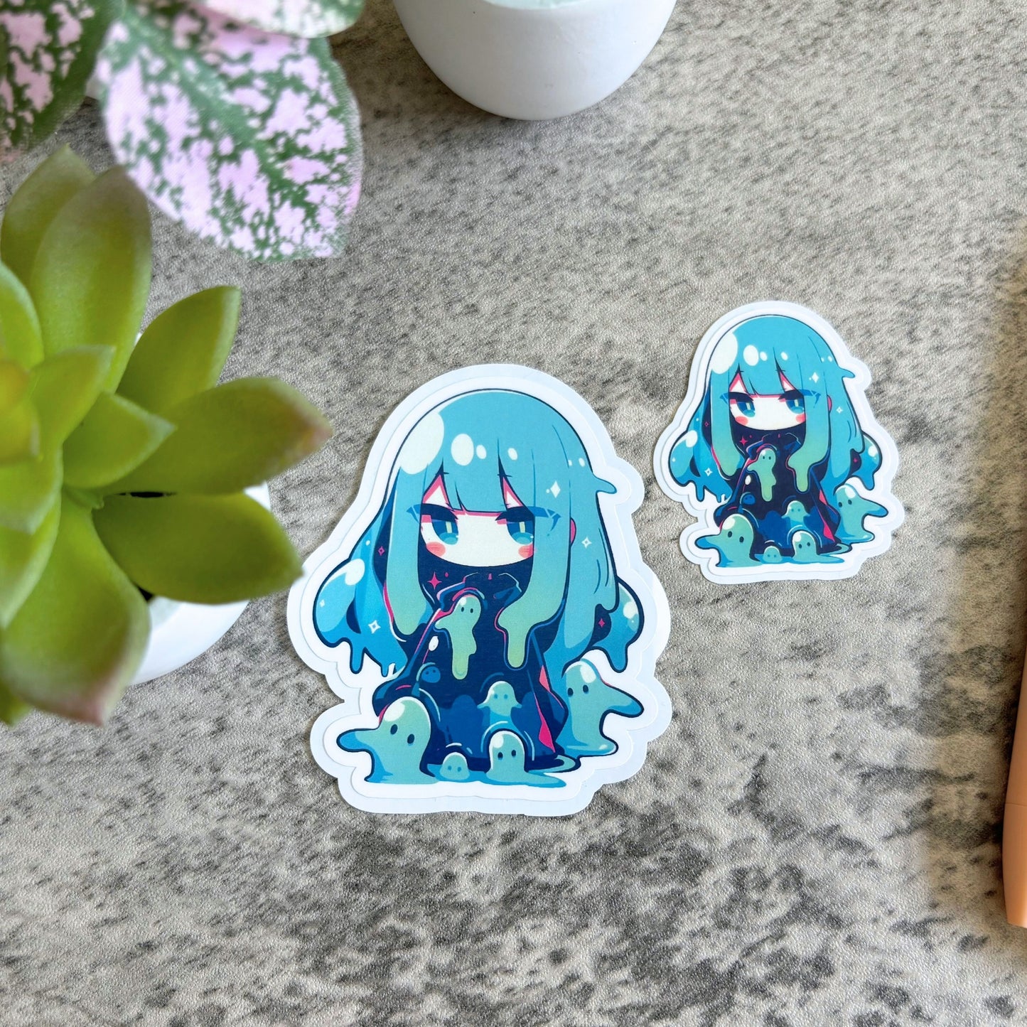 Anime Slime Girl Sticker, Teal and Green 3" or 2"