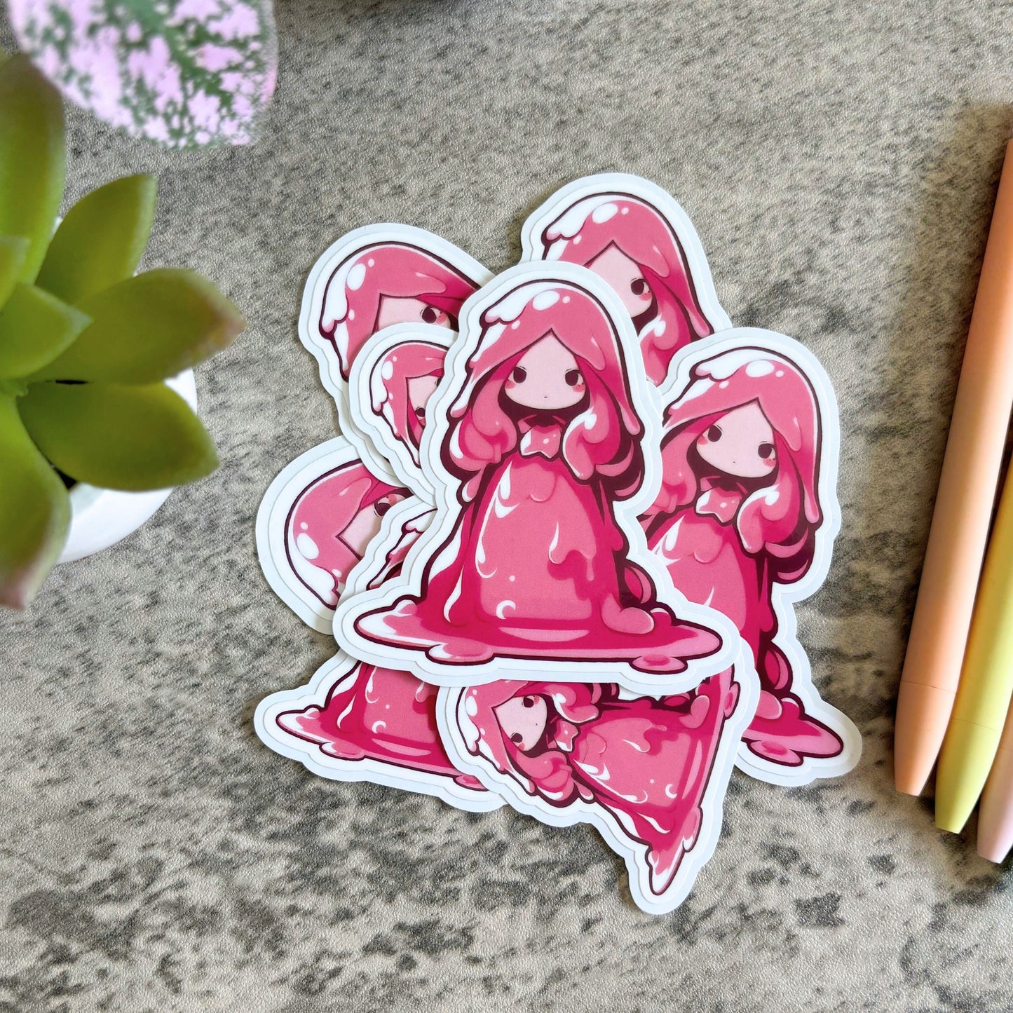 Anime Slime Girl Sticker, Pink 3" or 2"