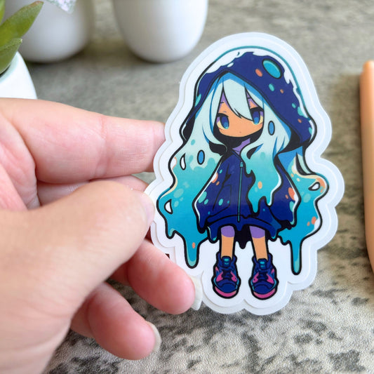 Anime Slime Girl Sticker, Purple and Teal 3" or 2"