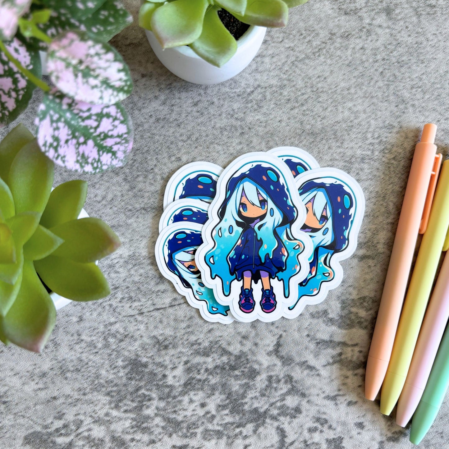 Anime Slime Girl Sticker, Purple and Teal 3" or 2"