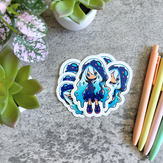 Anime Slime Girl Sticker, Purple and Teal 3" or 2"