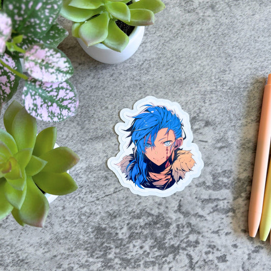 Handsome Elf Warrior Prince Sticker, Blue-Haired 3" or 2"