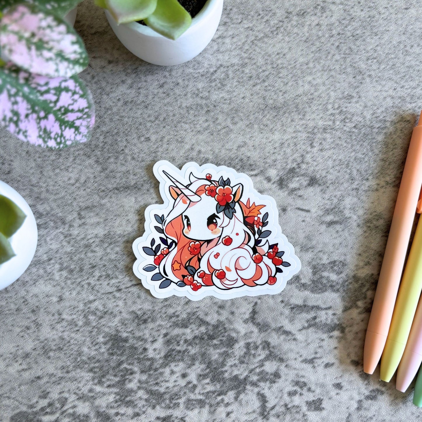 Lovely Autumn Unicorn Sticker, 3" or 2"