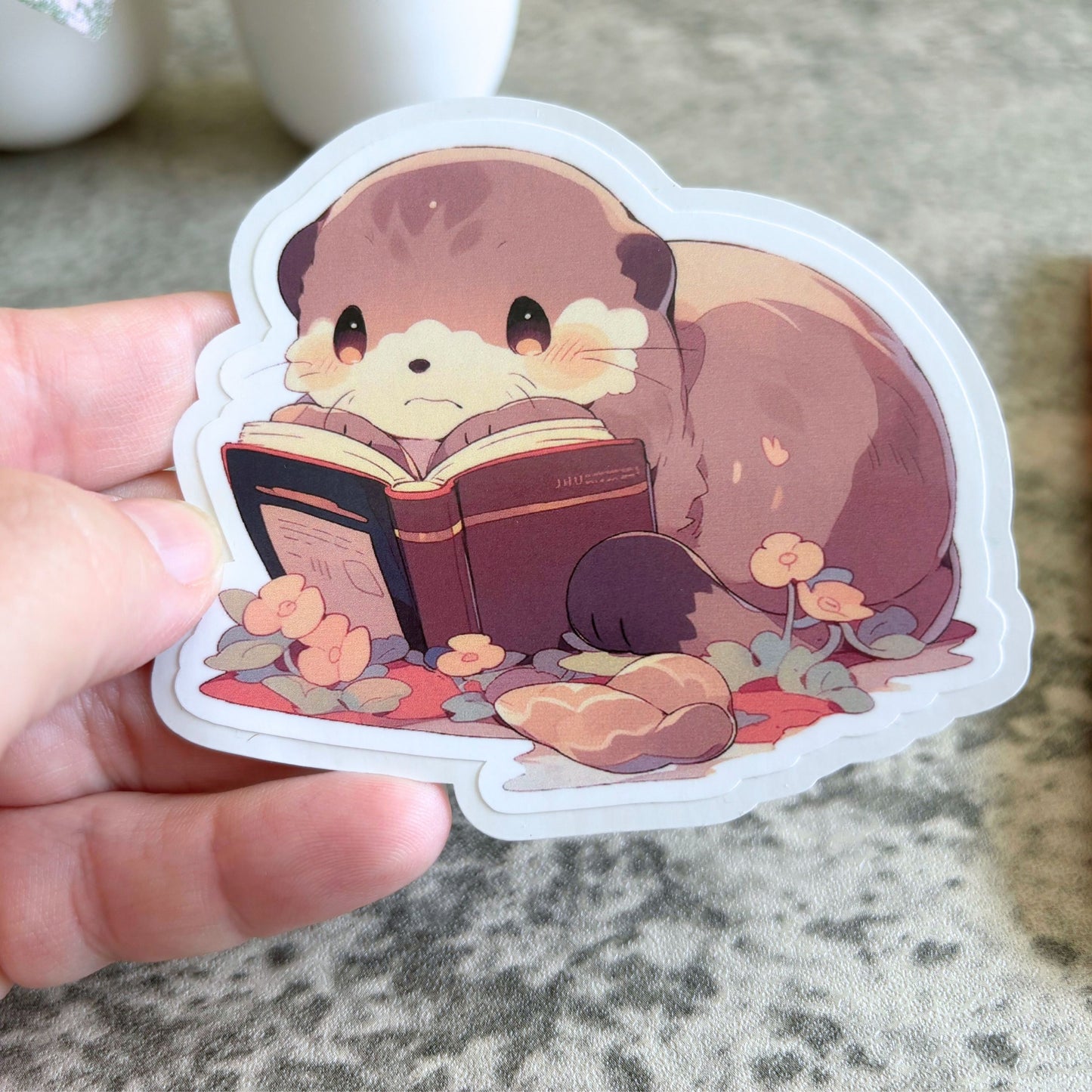 Otter Reading a Book Sticker, 3" or 2"