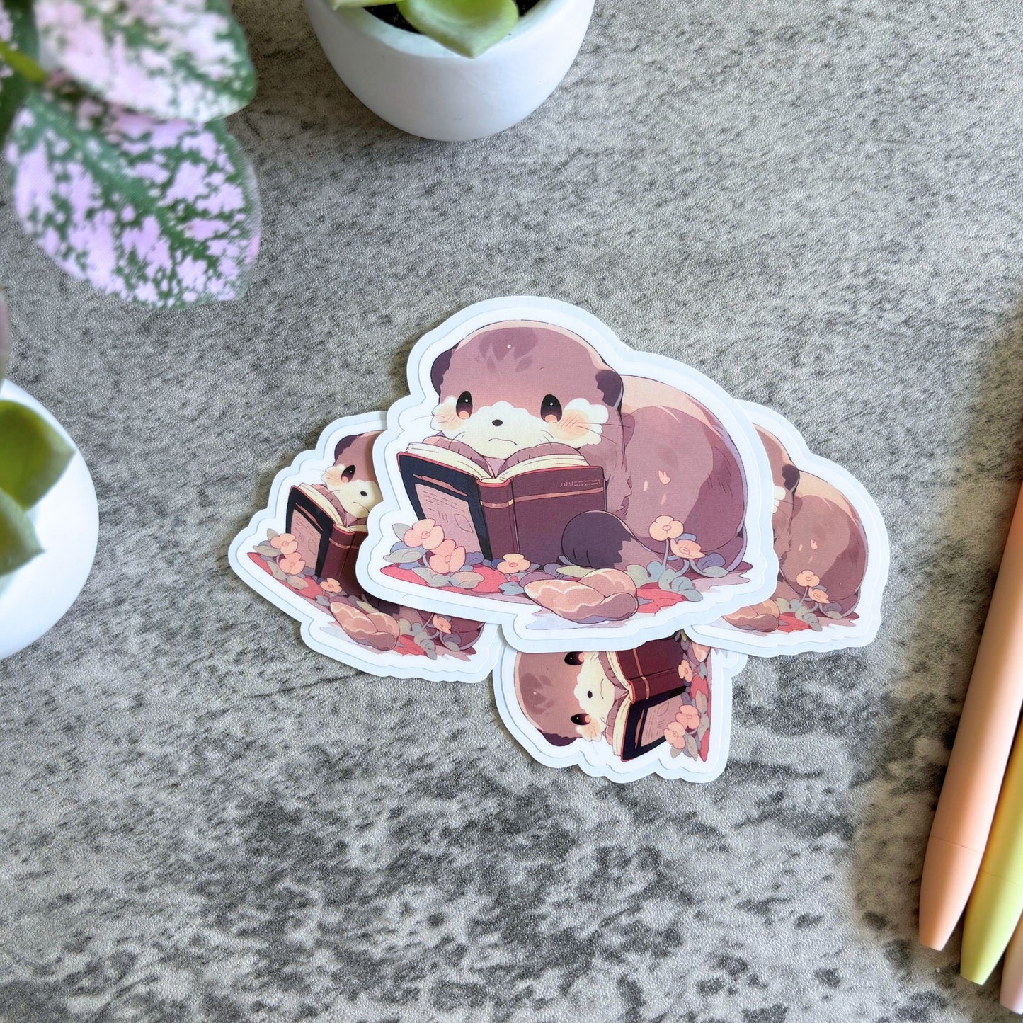 Otter Reading a Book Sticker, 3" or 2"