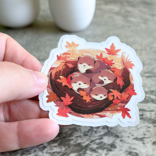 Snuggling Otters Sticker, 3" or 2"