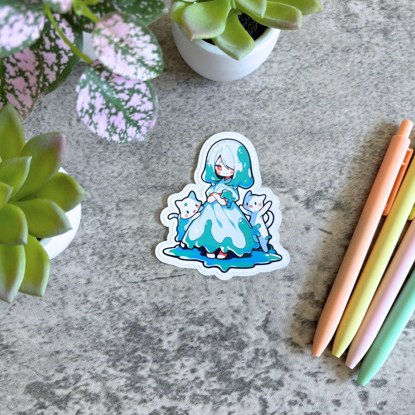 Summer Slime Girl Sticker, Ocean Cats