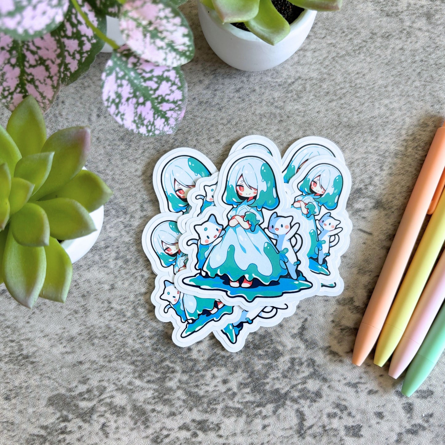 Summer Slime Girl Sticker, Ocean Cats