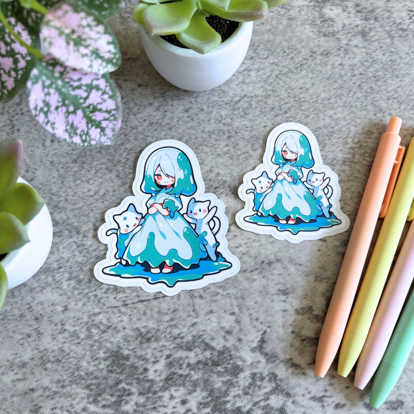 Summer Slime Girl Sticker, Ocean Cats