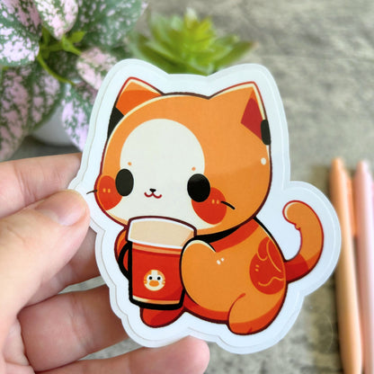 Pumpkin Spice Cat Sticker, 3" and 2"