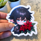 Holiday Elf with Poinsettias Sticker, Black Hair