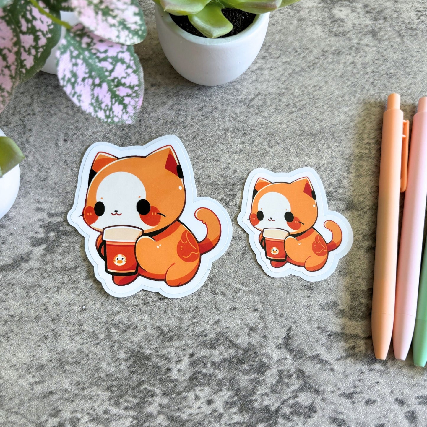 Pumpkin Spice Cat Sticker, 3" and 2"