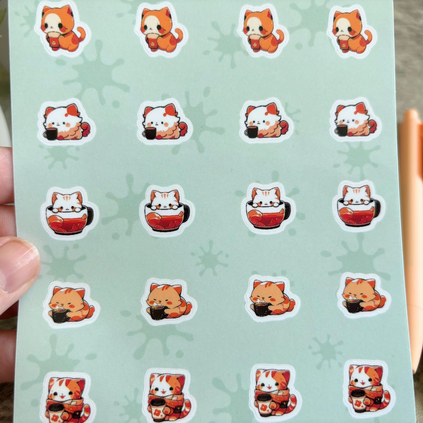 Tiiny Sticker Set, Cute Cats with Autumn Drinks