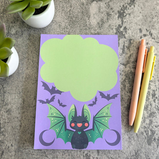 Spooky Cute Halloween Notepad, Happy Bat