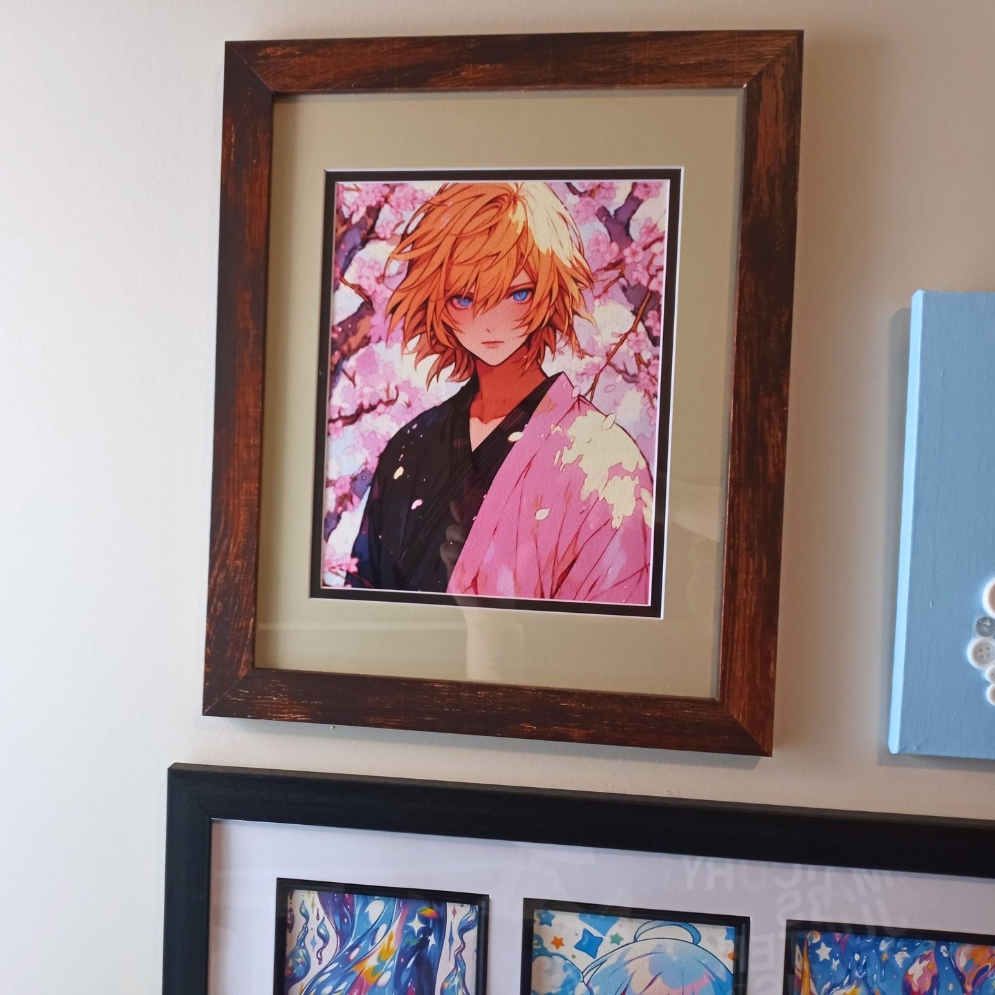 Sakura-Themed Art Print, Handsome Anime Guy Wall Art