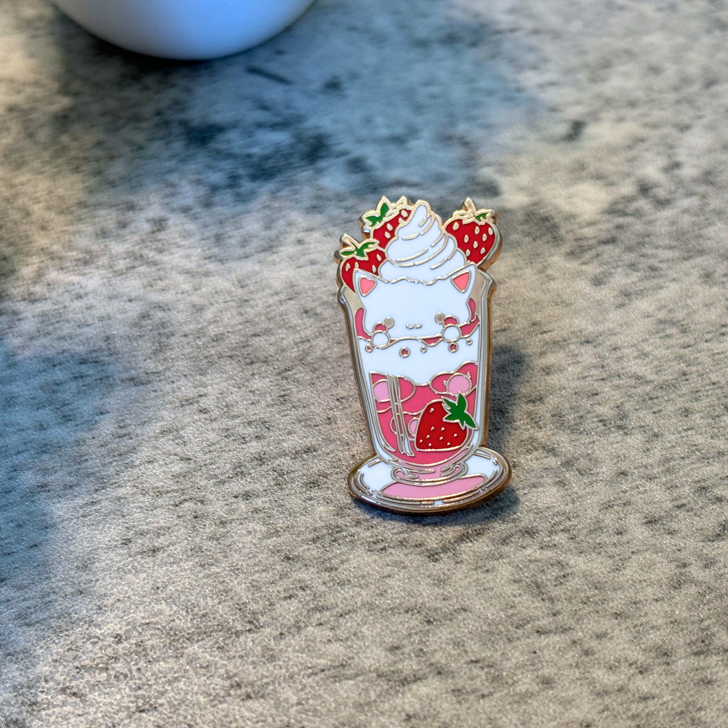 Cute Enamel Pin, Strawberry Milkshake Cat