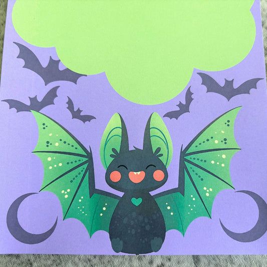 Spooky Cute Halloween Notepad, Happy Bat