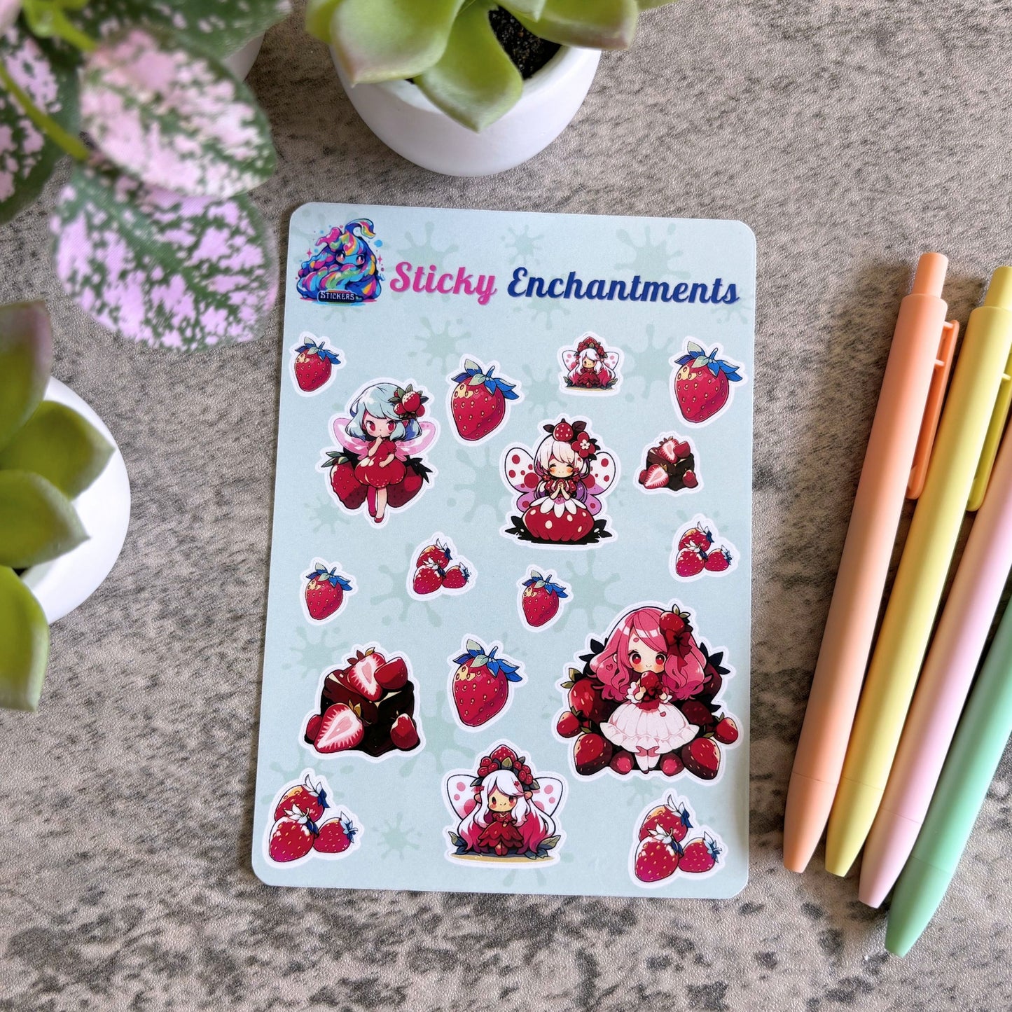 Kawaii Strawberry Fairy Sticker Sheet