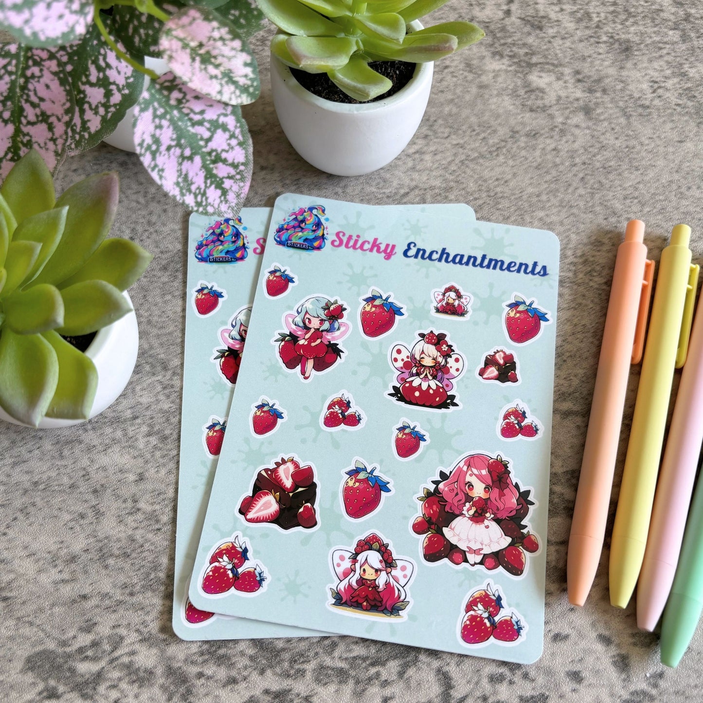 Kawaii Strawberry Fairy Sticker Sheet