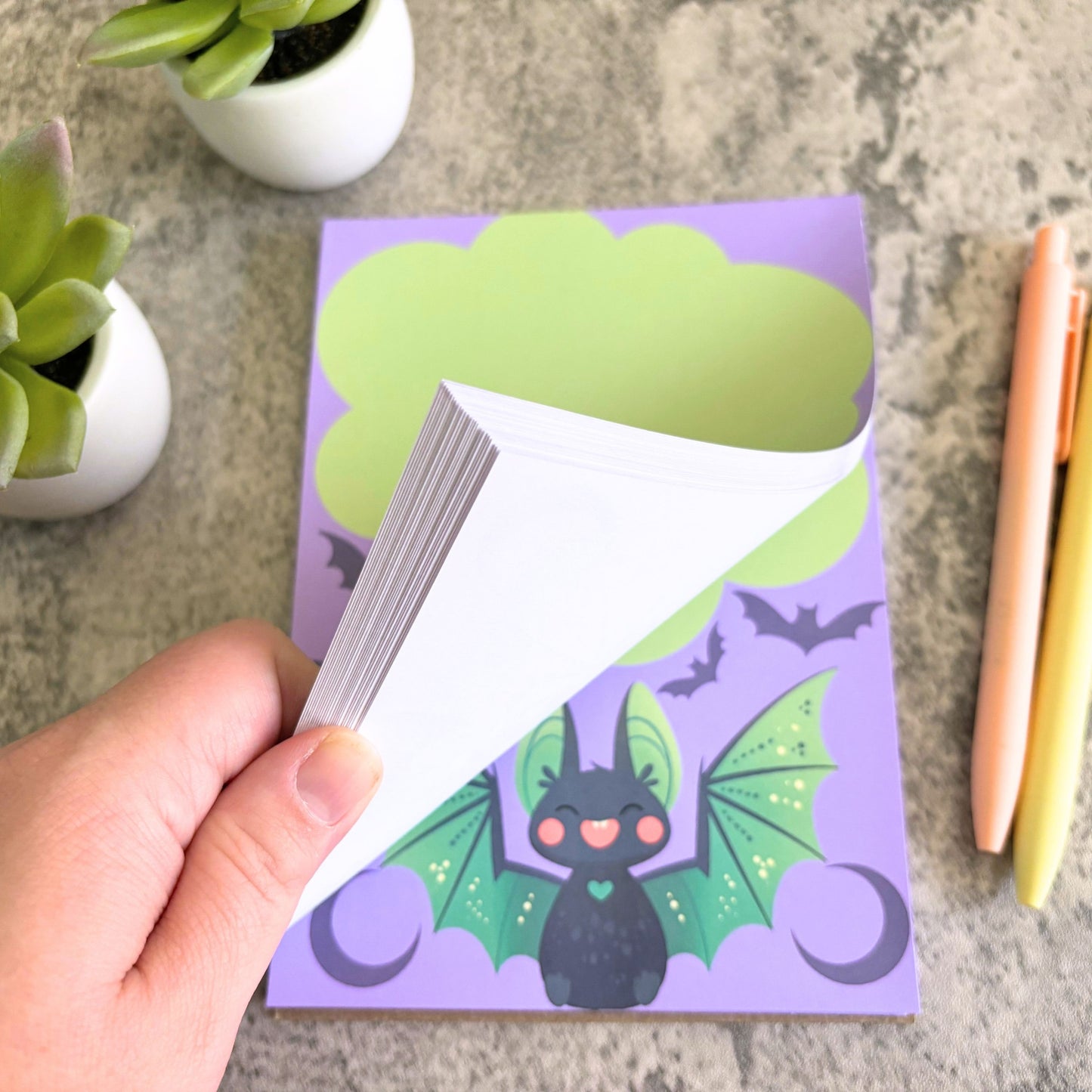 Spooky Cute Halloween Notepad, Happy Bat