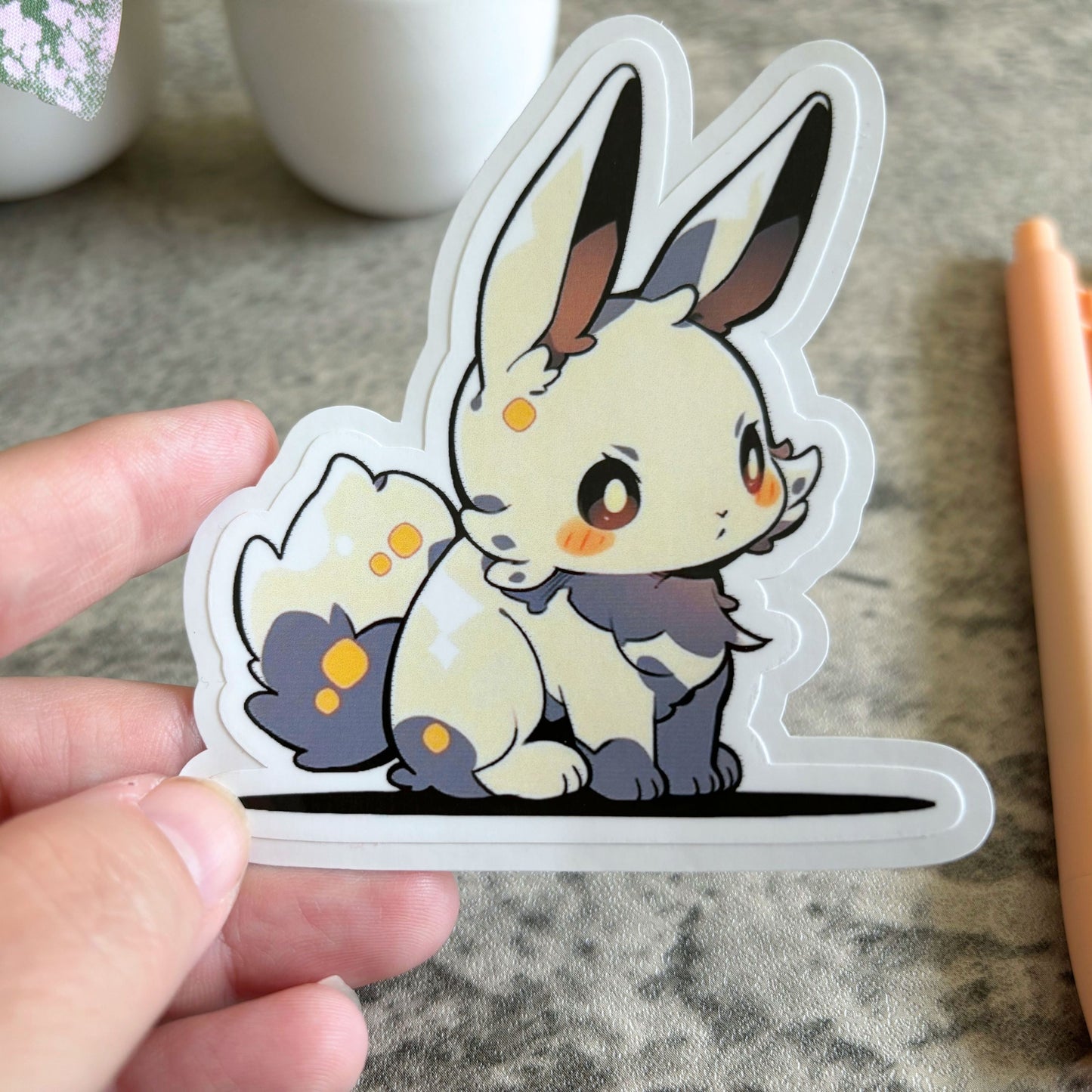 Cute Bunny Sticker, Yellow and Gray 3" or 2"