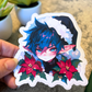 Holiday Elf with Poinsettias Sticker, Blue Hair