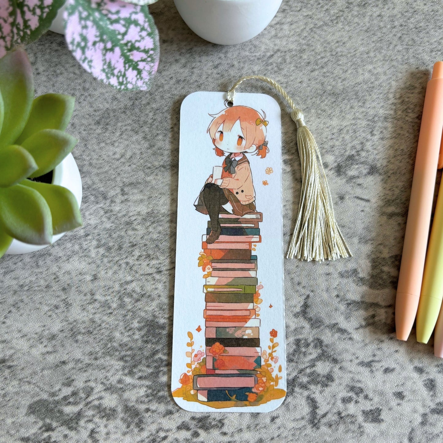 Cute Bookmarks with Tassels, Girl with Bird