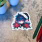 Holiday Elf with Poinsettias Sticker, Blue Hair