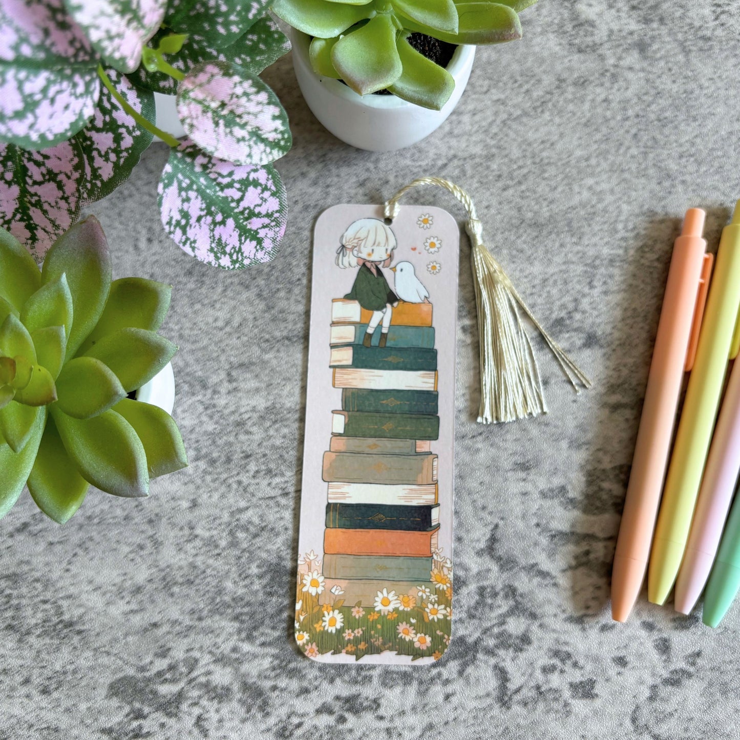 Cute Bookmarks with Tassels, Girl with Pigtails