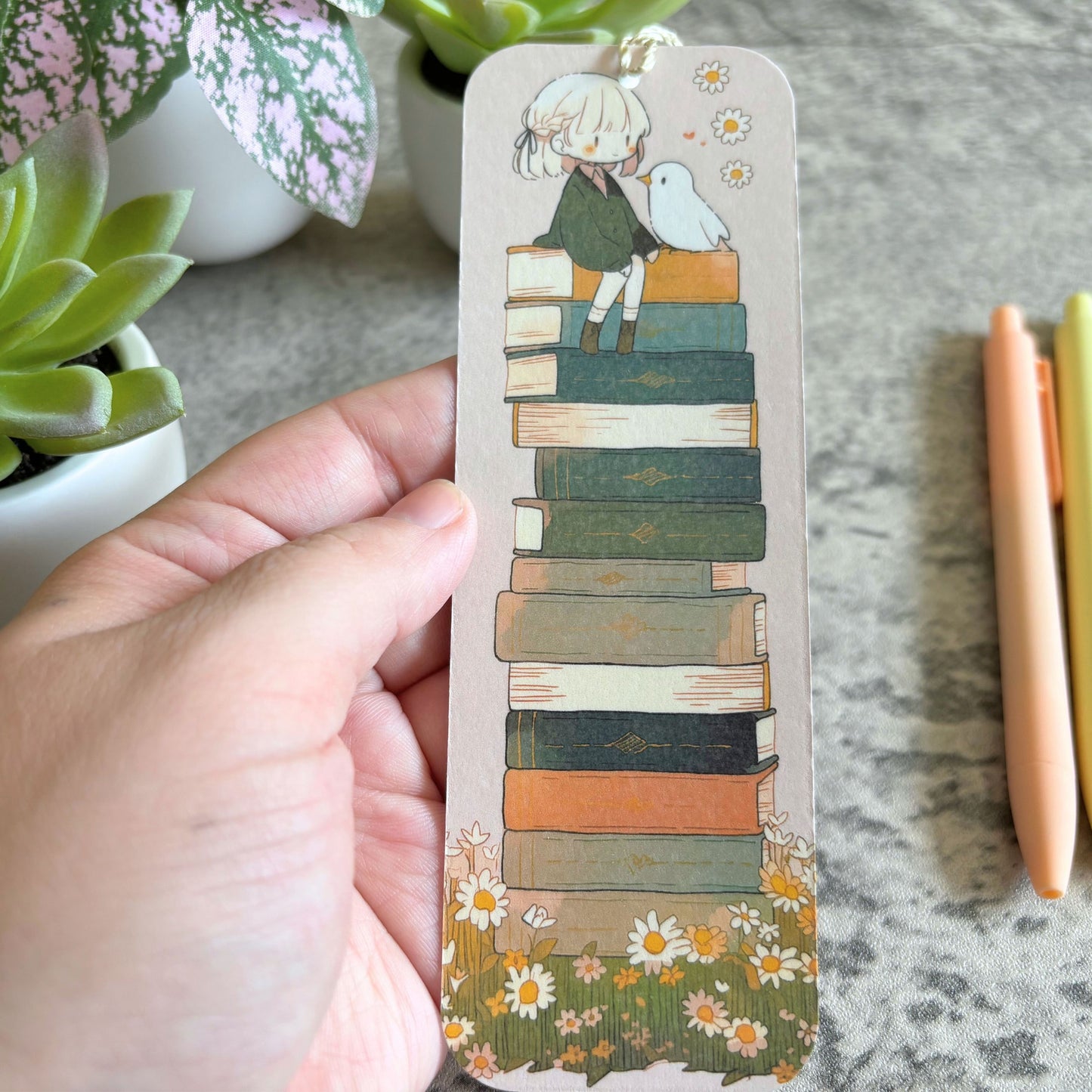 Cute Bookmarks with Tassels, Girl with Pigtails