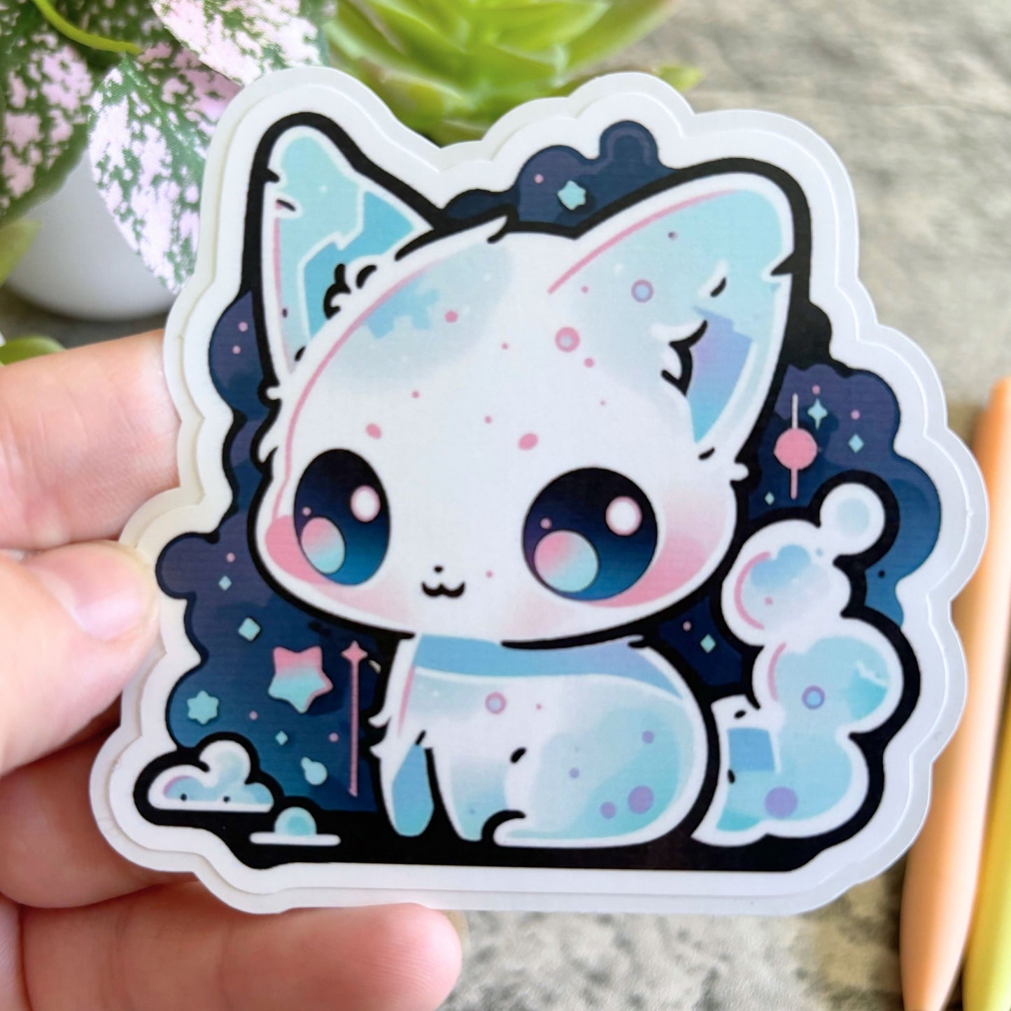 Puffy Cloud Cat Sticker, 3" or 2"