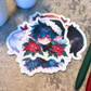 Holiday Elf with Poinsettias Sticker, Blue Hair