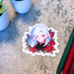 Holiday Elf with Poinsettias Sticker, White Hair