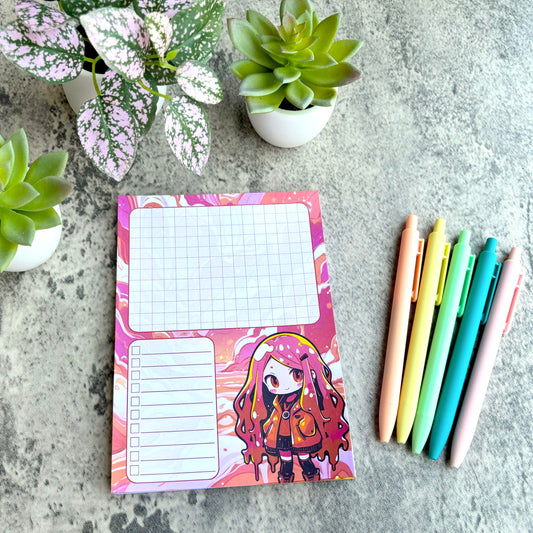 Kawaii Slime Girl Notepad, Pink and Orange