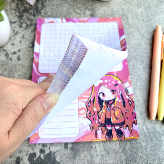 Kawaii Slime Girl Notepad, Pink and Orange