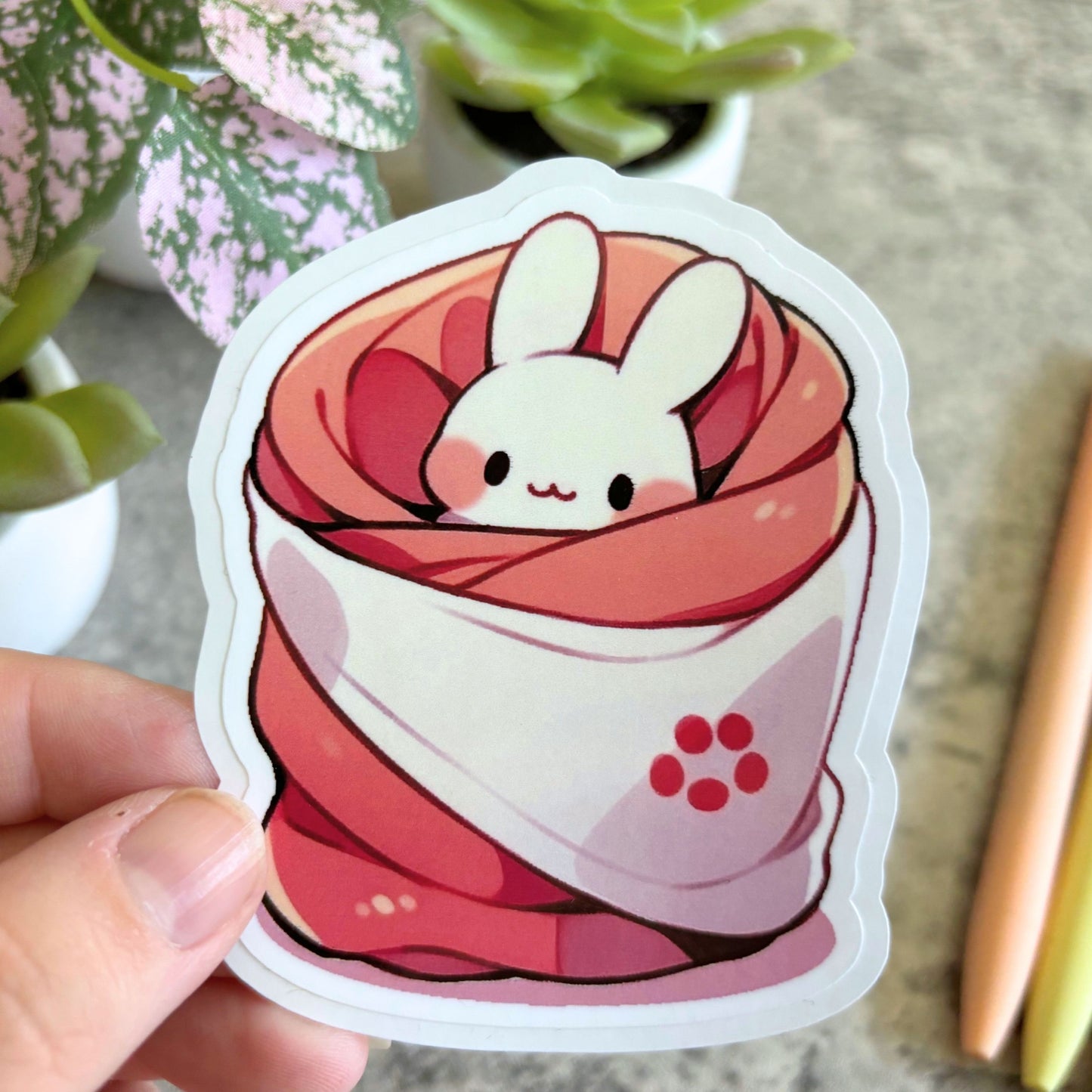 Cozy Bunny Sticker, Bunnyrito 3" or 2"