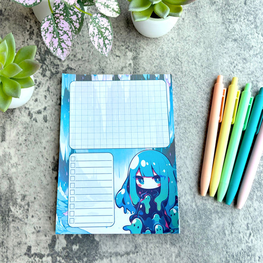 Kawaii Slime Girl Notepad, Green and Teal