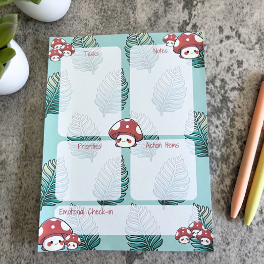 Daily Planner Notepad, Leafy Mushroom Theme