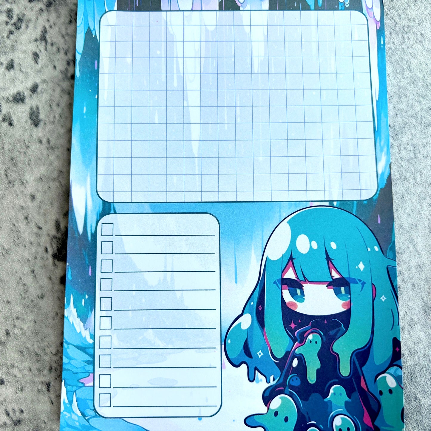 Kawaii Slime Girl Notepad, Green and Teal