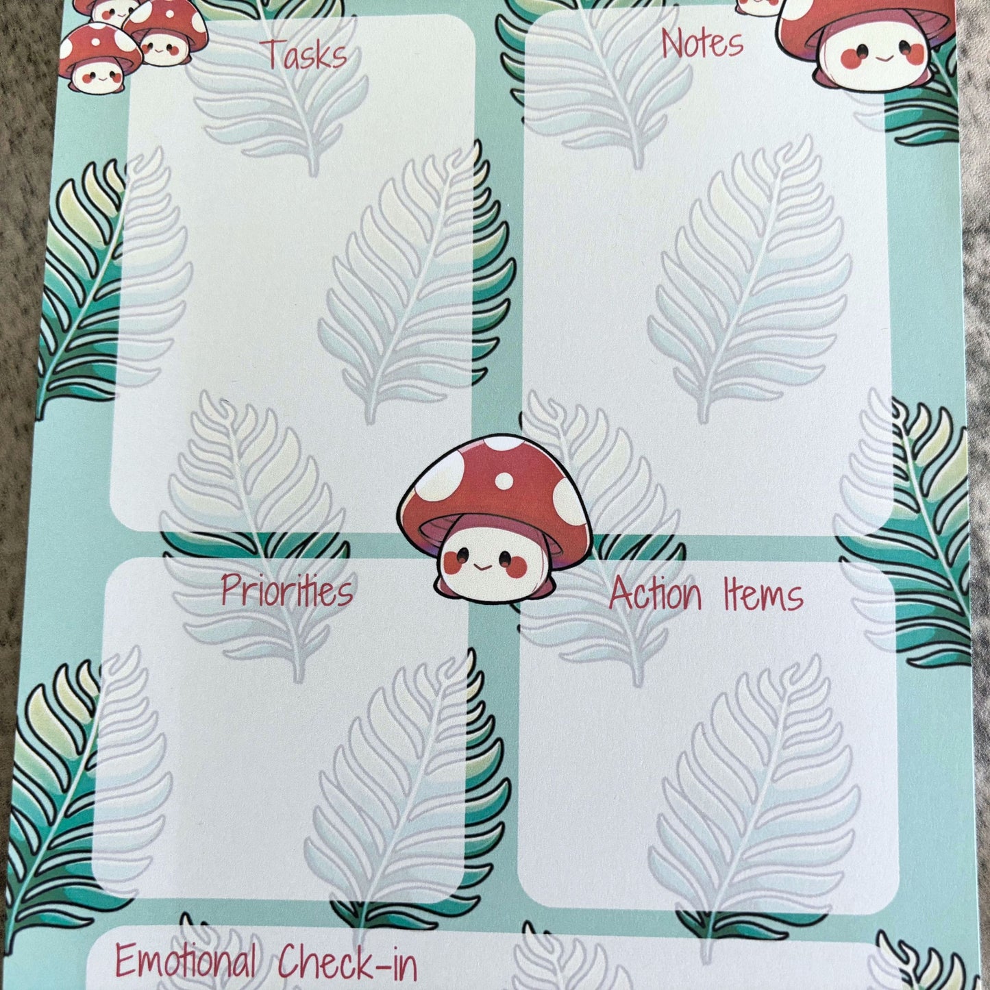 Daily Planner Notepad, Leafy Mushroom Theme