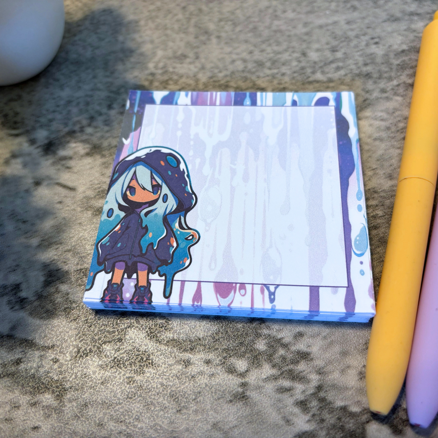 Kawaii Slime Girl Memo Pad, Purple and Teal