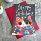 Cute Christmas Holiday Card with Vibrant, Cozy Cat