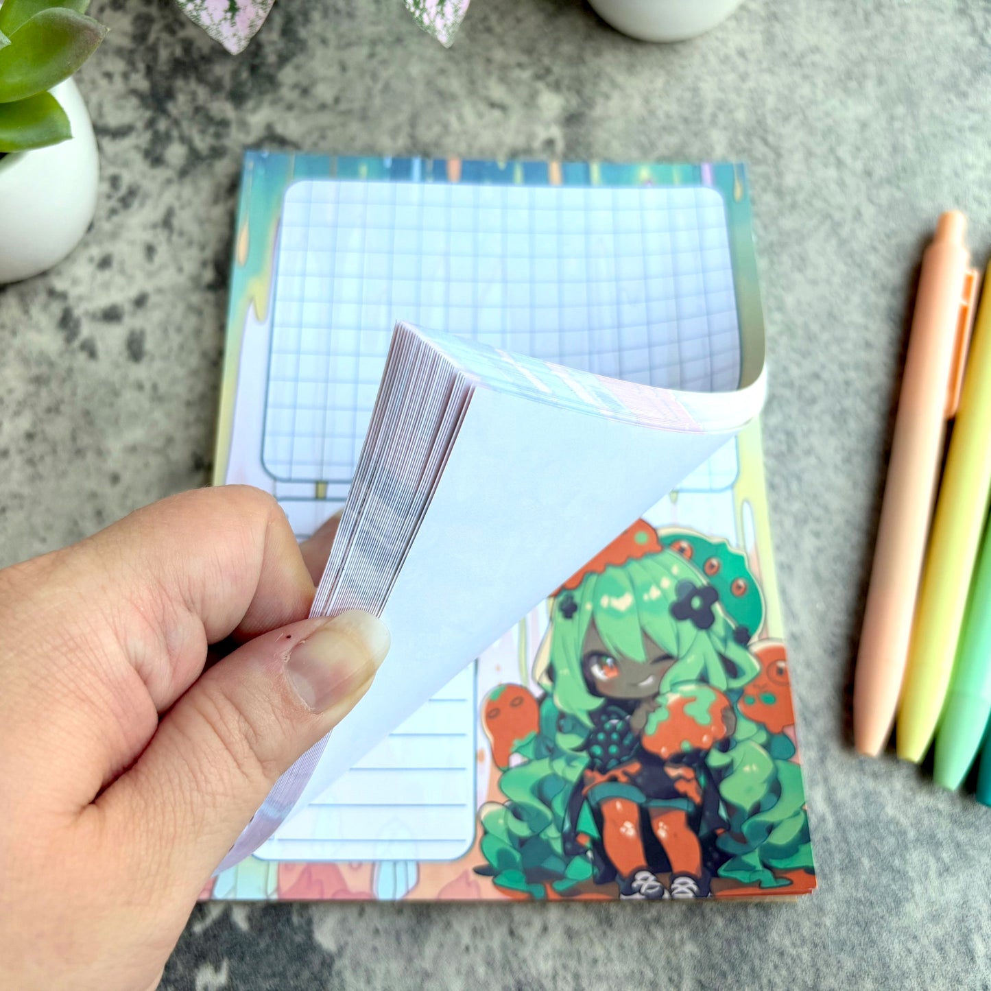 Kawaii Slime Girl Notepad, Orange and Green