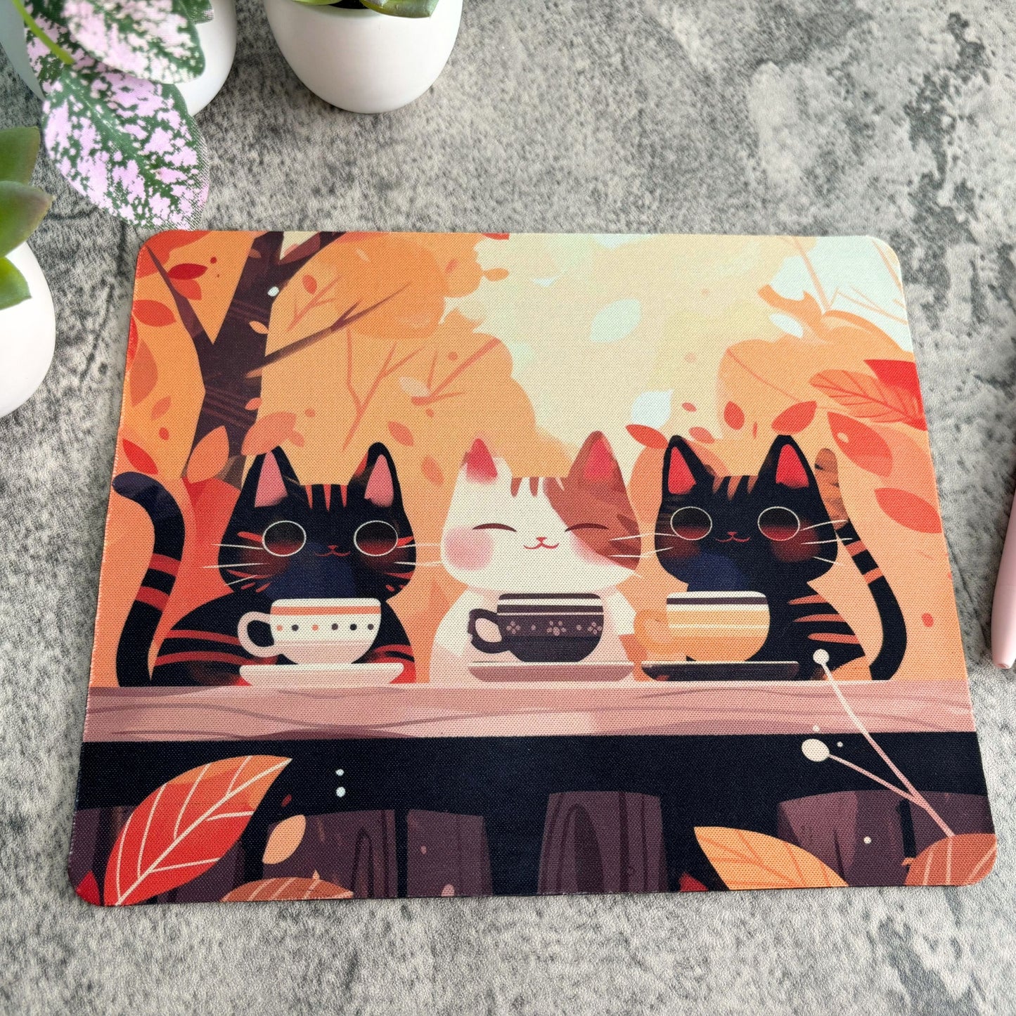 Cafe Cats Autumn Mousepad