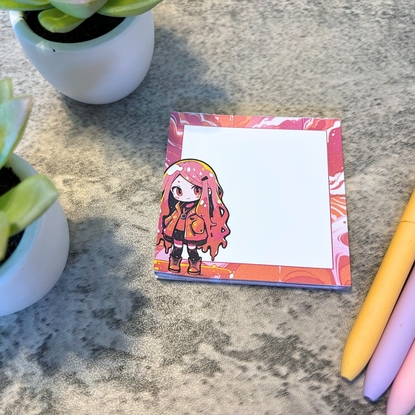 Kawaii Slime Girl Memo Pad, Pink and Orange