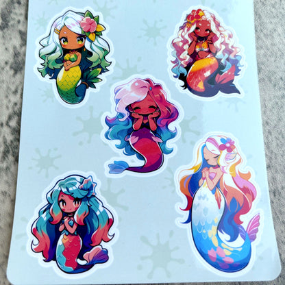 Kawaii Tropical Mermaid Sticker Sheet