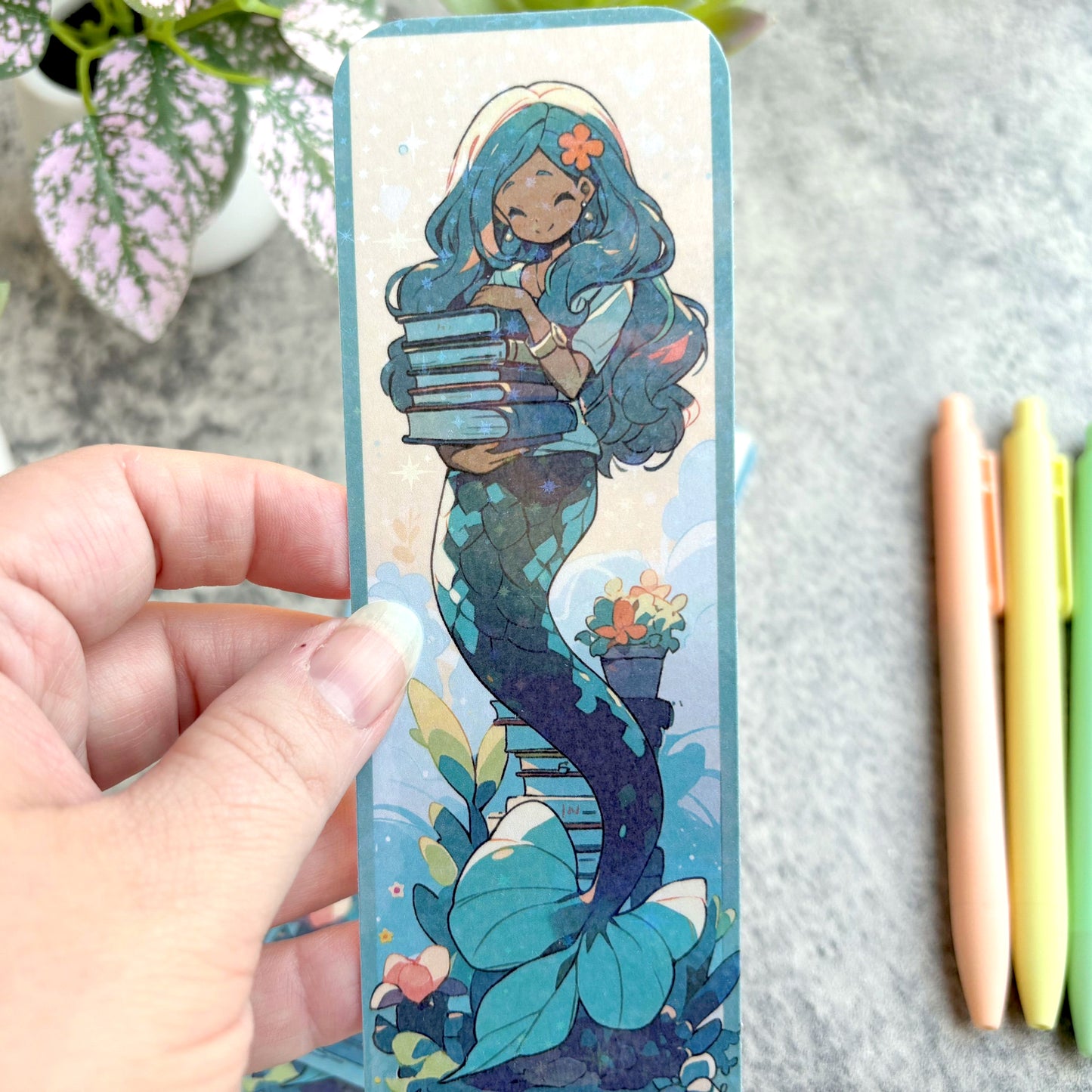 Cute Bookish Mermaid Bookmark, Green