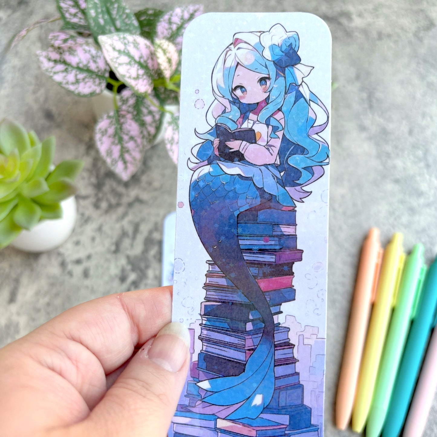 Cute Bookish Mermaid Bookmark, Blue