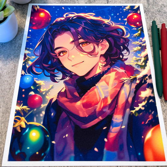 Beautiful Holiday Art Print, Handsome Purple Hair