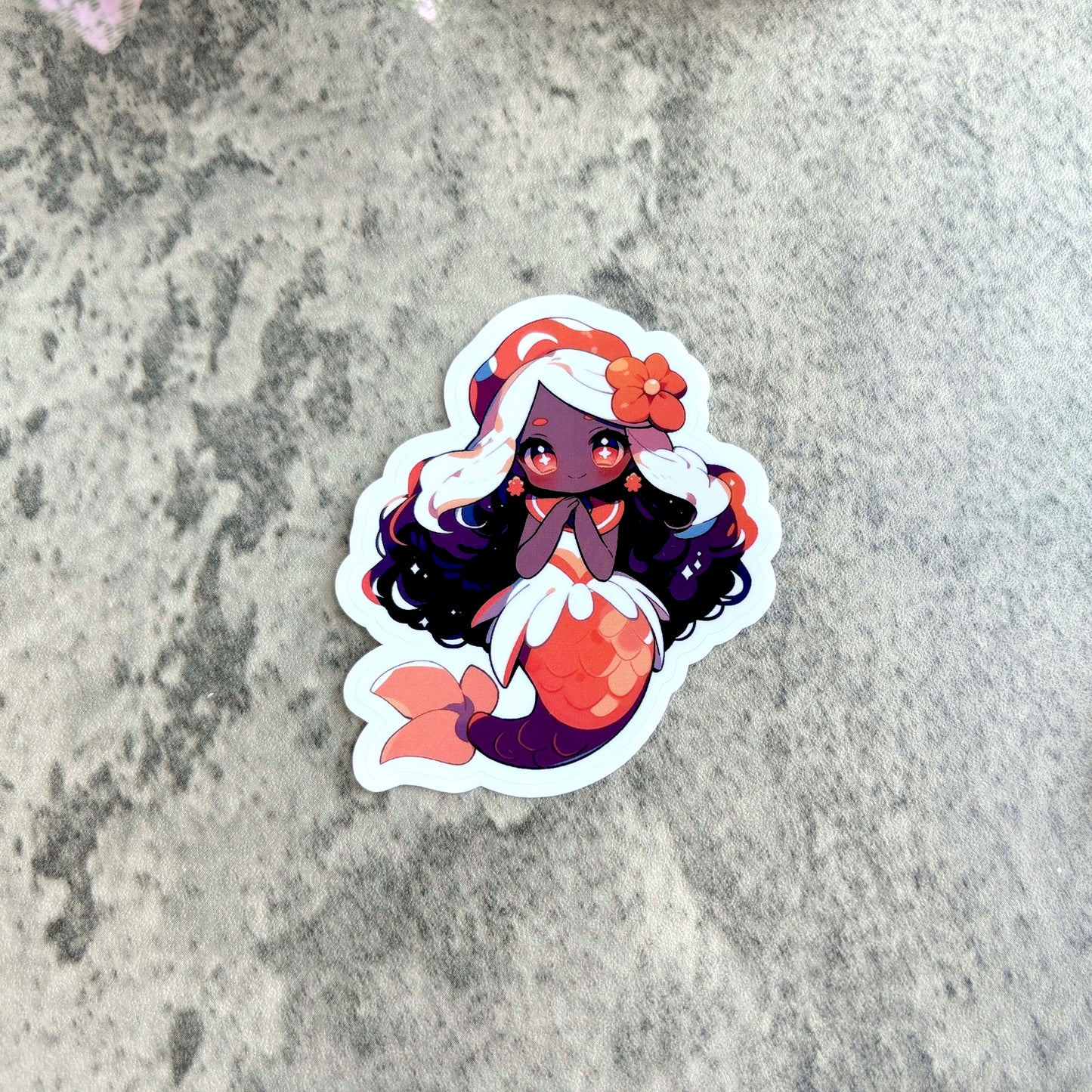 Summer Mermaid Sticker, Brown and Orange